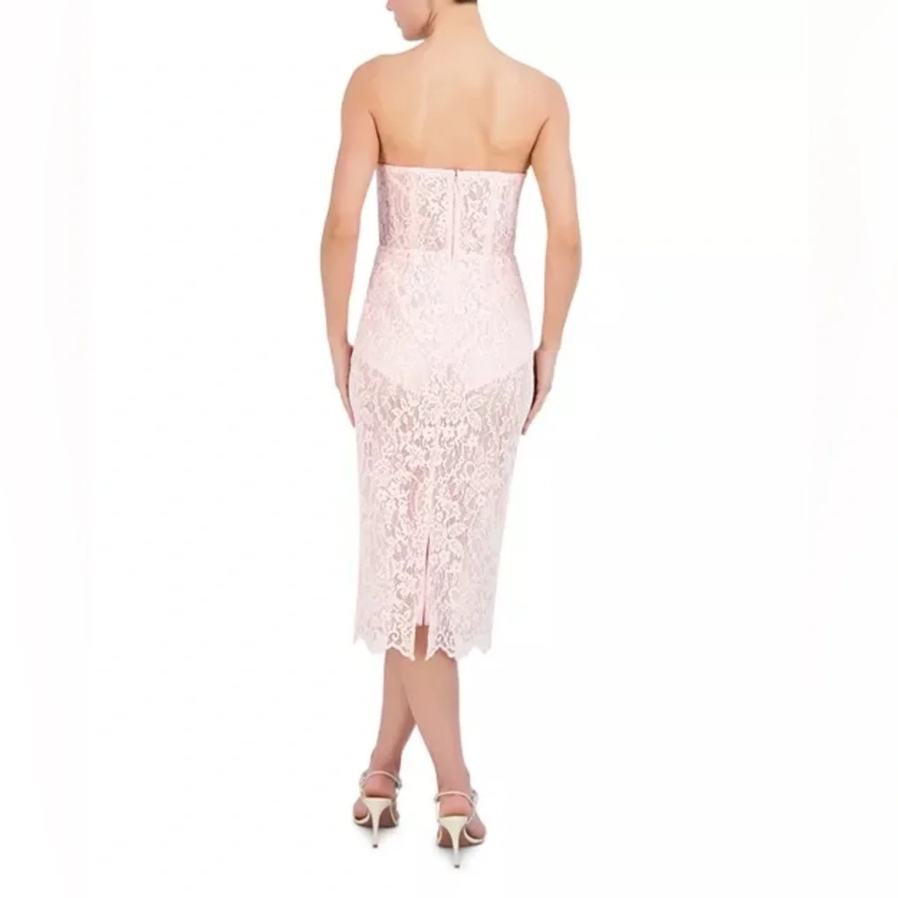 BCBGMAXAZRIA Illusion Lace Strapless Evening Dress Light Blush Pink Size 8 NWT
